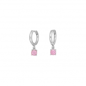 Κρικάκια Excite Fashion Jewellery απο επιπλατινωμένο ασήμι  925 και κρεμαστό στοιχείο με  ροζ  ζιργκόν.  S-31-ROZ-S-85