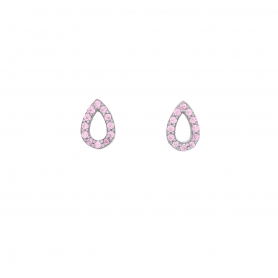 Σκουλαρίκι καρφωτό Excite Fashion Jewellery σχέδιο σταγόνα με ροζ ζιργκόν από επιπλατινωμένο ασήμι 925. S-63-ROZ-S-5