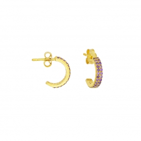Σκουλαρίκια κρίκοι Excite Fashion Jewellery με διπλή σειρά μώβ ζιργκόν από επιχρυσωμένο ασήμι 925 S-74-MOB-G-99