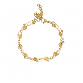 Βραχιόλι Excite fashion Jewellery με μια σειρά πολύχρωμο ροζάριο και επίχρυση αλυσίδα από ατσάλι. B-1186-01-70-5