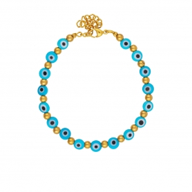 Χειροποίητο βραχιόλι Excite Fashion Jewellery με γαλάζια ματάκια   και μεταλλικές χάντρες. B-1632-01-14-66