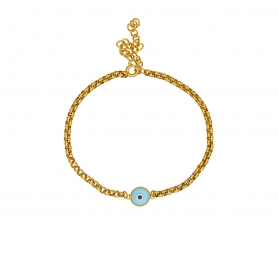 Βραχιόλι Excite fashion Jewellery ματάκι γαλάζιο, με επίχρυση αλυσίδα ατσάλι.  B-1634-01-14-55