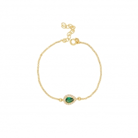 Βραχιόλι Excite Fashion Jewellery, ροζέτα,  σχέδιο  σταγόνα, με πράσινο και λευκά ζιργκόν, από επιχρυσωμένο  ασήμι 925.  B-46-PRAS-G-795
