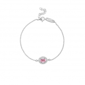 Βραχιόλι Excite Fashion Jewellery, ροζέτα με οβάλ ροζ  και  λευκά ζιργκόν, από επιπλατινωμένο ασήμι 925. B-47-ROZ-S-89