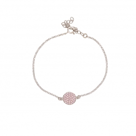 Βραχιόλι Excite Fashion Jewellery με στρογγυλό στοιχείο  και  ροζ  ζιργκόν απο επιπλατινωμένο  ασήμι 925. B-5-ROZ-S-66