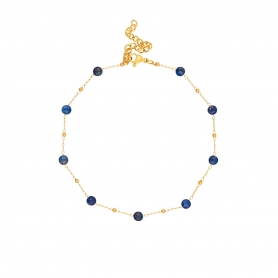 Βραχιόλι ποδιού της Excite fashion jewellery φτιαγμένο με  επίχρυση αλυσίδα ατσάλι και μπλέ πέτρες ταγιέ. BP-1604-01-21-49
