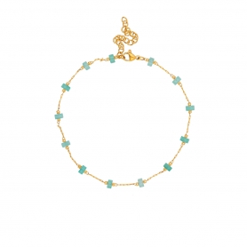 Βραχιόλι ποδιού Excite fashion jewellery φτιαγμένο με  επίχρυση αλυσίδα ατσάλι, και βεραμάν χάντρες  BP-1605-01-30-49