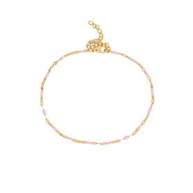 Βραχιόλι ποδιού Excite fashion jewellery φτιαγμένο με  επίχρυση αλυσίδα ατσάλι, και ροζ σμάλτο. BP-1606-01-11-4