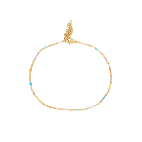 Πολύχρωμο βραχιόλι ποδιού Excite fashion jewellery  με επίχρυση αλυσίδα ατσάλι. BP-1606-01-17-4