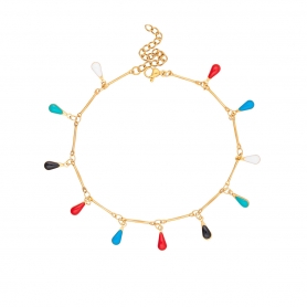 Βραχιόλι ποδιού Excite fashion jewellery φτιαγμένο με  επίχρυση αλυσίδα ατσάλι και κρεμαστά πολύχρωμα στοιχεία από σμάλτο. BP-1607-01-01-49