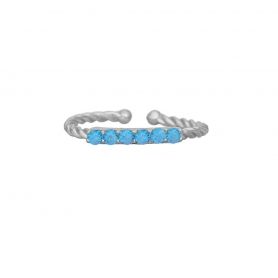Δαχτυλίδι Excite Fashion Jewellery  απο  επιπλατινωμένο ασήμι 925 με σειρά από γαλάζια ζιργκόν. D-27-AQUA-S-7