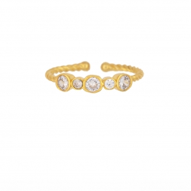 Κομψό  δαχτυλίδι Excite Fashion Jewellery στολισμένο με λευκά ζιργκόν από επιχρυσωμένο ασήμι 925. .  D-53-AS-G-6