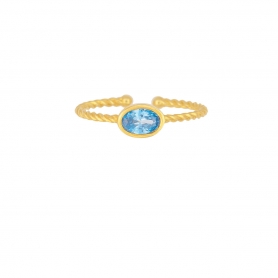 Μονόπετρο  δαχτυλίδι Excite Fashion Jewellery  με γαλάζιο ζιργκόν από επιχρυσωμένο ασήμι 925.  D-54-AQUA-G-75
