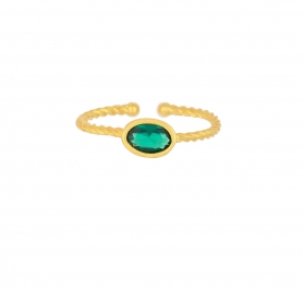 Μονόπετρο  δαχτυλίδι Excite Fashion Jewellery  με πράσινο ζιργκόν από επιχρυσωμένο ασήμι 925.  D-54-PRAS-G-75