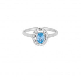 Μονόπετρο δαχτυλίδι Excite Fashion Jewellery, ροζέτα με γαλάζιο και λευκά ζιργκόν από επιπλατινωμένο ασήμι 925. D-55-AQUA-S-105