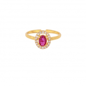 Μονόπετρο δαχτυλίδι Excite Fashion Jewellery, ροζέτα με κόκκινο και λευκά ζιργκόν από επιχρυσωμένο ασήμι 925. D-55-KOKI-G-105