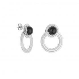 Σκουλαρίκια Excite Fashion Jewellery, κρίκοι με μαύρη πέτρα από ανοξείδωτο  ατσάλι.  E-69-69-S