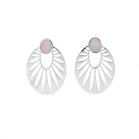 Σκουλαρίκια Excite Fashion Jewellery κρεμαστά,  σε οβαλ διάτρητο σχέδιο, στολισμένα με άσπρη πέτρα  από ανοξείδωτο ατσάλι (δεν μαυρίζει). E-79-65-2-G