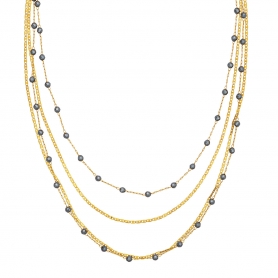 Κοντό πολύσειρο κολιέ Excite Fashion Jewellery με συνδυασμό ατσάλινης αλυσίδας και ροζάριο με χάντρες αιματίτη ταγιέ. K-1563-01-06-12