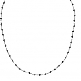 Κολιέ Excite fashion jewellery ροζάριο με μαύρες πέτρες και ατσάλινη αλυσίδα. K-1620-03-06-55