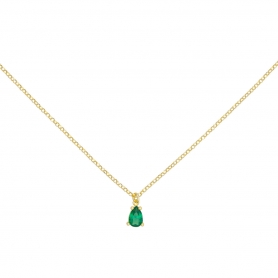 Κολιέ Excite fashion jewellery, μονόπετρο, σταγόνα, πράσινο ζιργκόν,από επιχρυσωμένο ασήμι 925 K-96-PRAS-G-89