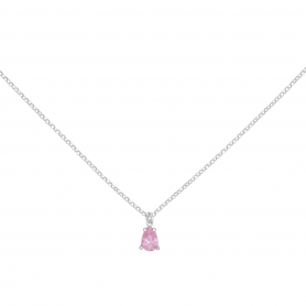 Κολιέ Excite fashion jewellery, μονόπετρο, σταγόνα, ροζ ζιργκόν,από επιπλατινωμένο ασήμι 925 K-96-ROZ-S-89