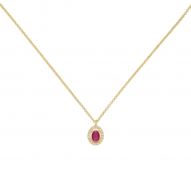 Κολιέ Excite Fashion Jewellery, ροζέτα, με  κόκκινο και  λευκά  ζιργκόν από επιχρυσωμένο ασήμι 925. K-98-KOKI-G-115