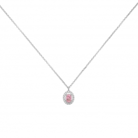 Κολιέ Excite Fashion Jewellery, ροζέτα, με ροζ και λευκά  ζιργκόν από επιπλατινωμένο ασήμι 925. K-98-ROZ-S-115