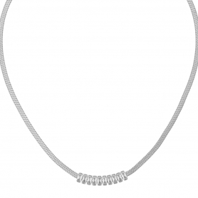 Κολιέ Excite Fashion Jewellery, αλυσίδα φίδι  με λευκά ζιργκόν από ανοξείδωτο  ατσάλι.  N-89-92-S