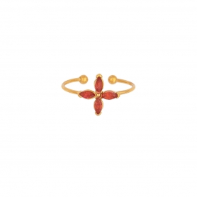 Δαχτυλίδι Excite Fashion Jewellery, λεπτό,  σχέδιο σταυρός,  με κόκκινες  πέτρες, από επιχρυσο ατσάλι (δεν μαυρίζει).  R-0518014-red-5-5