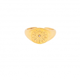 Σεβαλιέ δαχτυλίδι Excite Fashion Jewellery,  σχέδιο αστέρι με λευκό ζιργκόν από ανοξείδωτο επίχρυσο ατσάλι.  R-69-50-G