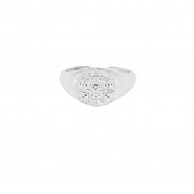 Σεβαλιέ δαχτυλίδι Excite Fashion Jewellery,  σχέδιο αστέρι με λευκό ζιργκόν από ανοξείδωτο ατσάλι. R-69-50-S