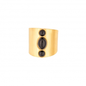 Δαχτυλίδι Excite Fashion Jewellery, φαρδύ, με σειρά  μαύρες πέτρες από ανοξείδωτο επίχρυσο ατσάλι. R-69-51-G