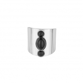 Δαχτυλίδι Excite Fashion Jewellery, φαρδύ, με σειρά  μαύρες πέτρες από ανοξείδωτο  ατσάλι.  R-69-51-S