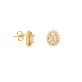 Σκουλαρίκια καρφωτά Excite Fashion Jewellery, ροζέτα, με  λευκά ζιργκόν, από επιχρυσωμένο ασήμι 925.  S-101-AS-G-115