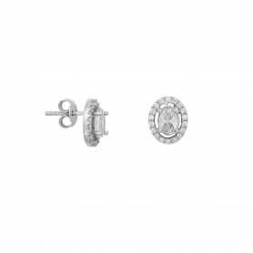 Σκουλαρίκια καρφωτά Excite Fashion Jewellery, ροζέτα, με  λευκά ζιργκόν, από επιπλατινωμένο  ασήμι 925.  S-101-AS-S-115