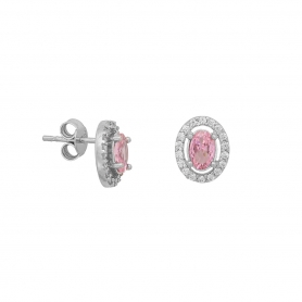 Σκουλαρίκια καρφωτά Excite Fashion Jewellery, ροζέτα, με ροζ  και  λευκά ζιργκόν, από επιπλατινωμένο  ασήμι 925. S-101-ROZ-S-115