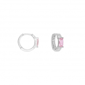Σκουλαρίκια Excite Fashion Jewellery κρικάκια  με ροζ  ζιργκόν από επιπλατινωμενο ασήμι 925 S-90-AS-ROZ-109