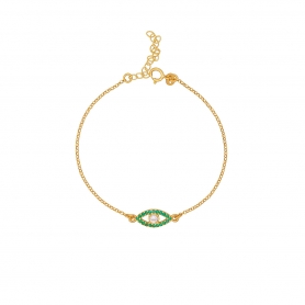 Βραχιόλι οβάλ ματάκι Excite Fashion Jewellery  με πράσινα και ένα λευκό ζιργκόν απο επιχρυσωμένο ασήμι 925. B-11-10-G-59