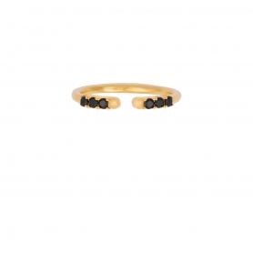 Δαχτυλίδι Excite Fashion Jewellery ανοιχτό βεράκι  στολισμένο με μαύρα ζιργκόν στα άκρα του από επιχρυσωμένο ασήμι 925  D-33-M-G-66