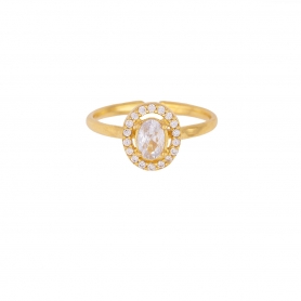 Μονόπετρο δαχτυλίδι Excite Fashion Jewellery, ροζέτα με λευκά ζιργκόν από επιχρυσωμένο ασήμι 925.  D-55-AS-G-105