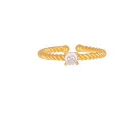 Μικρό μονόπετρο δαχτυλίδι Excite Fashion Jewellery  με λευκό ζιργκόν από επιχρυσωμένο  ασήμι 925. D-57-AS-G-79