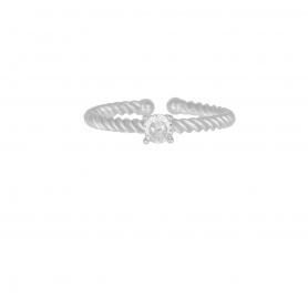 Μικρό μονόπετρο δαχτυλίδι Excite Fashion Jewellery  με λευκό ζιργκόν από επιπλατινωμένο  ασήμι 925 D-57-AS-S-79