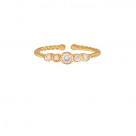 Στριφτό δαχτυλίδι Excite Fashion Jewellery με ένα μεγάλο και τέσσερα μικρότερα λευκά ζιργκόν απο επιχρυσωμένο ασήμι 925.  D-59-AS-G-6