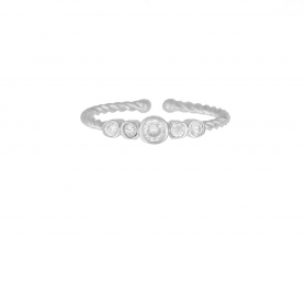 Στριφτό δαχτυλίδι Excite Fashion Jewellery με ένα μεγάλο και τέσσερα μικρότερα λευκά ζιργκόν απο επιπλατινωμένο ασήμι 925. D-59-AS-S-6