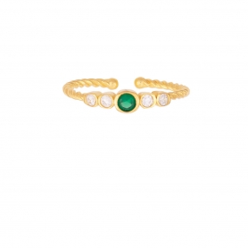 Δαχτυλίδι Excite Fashion Jewellery με πράσινο ζιργκόν και τέσσερα μικρότερα λευκά, από επιχρυσωμένο ασήμι 925. D-59-PRAS-G-6