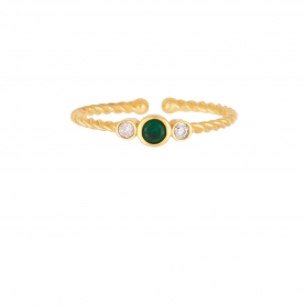 Δαχτυλίδι Excite Fashion Jewellery με πράσινο ζιργκόν και μικρότερα  λευκά,  από επιχρυσωμένο ασήμι  925.  D-60-PRAS-G-6