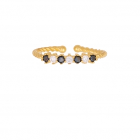 Δαχτυλίδι Excite Fashion Jewellery με σειρά απο λευκά και μαύρα ζιργκόν  από επιχρυσωμένο ασήμι  925.  D-61-AS-M-G-6