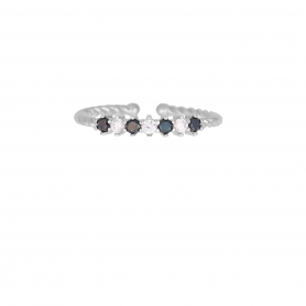 Δαχτυλίδι Excite Fashion Jewellery με σειρά απο λευκά και μαύρα ζιργκόν  από επιπλατινωμένο  ασήμι  925.  D-61-AS-M-S-6