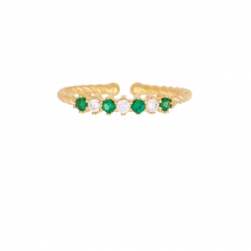 Δαχτυλίδι Excite Fashion Jewellery με σειρά απο λευκά και πράσινα ζιργκόν  από επιχρυσωμένο  ασήμι  925.  D-61-AS-PRAS-G-6